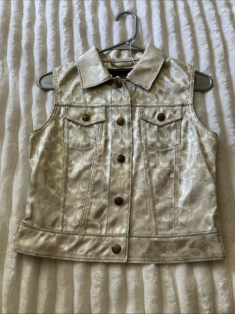 Coach Metallic Silver Signature Sleeveless Vest